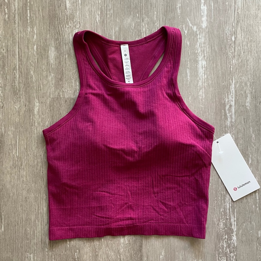Worn twice. Lululemon Ebb to Street Cropped Racerback Tank Top - Magenta Purple